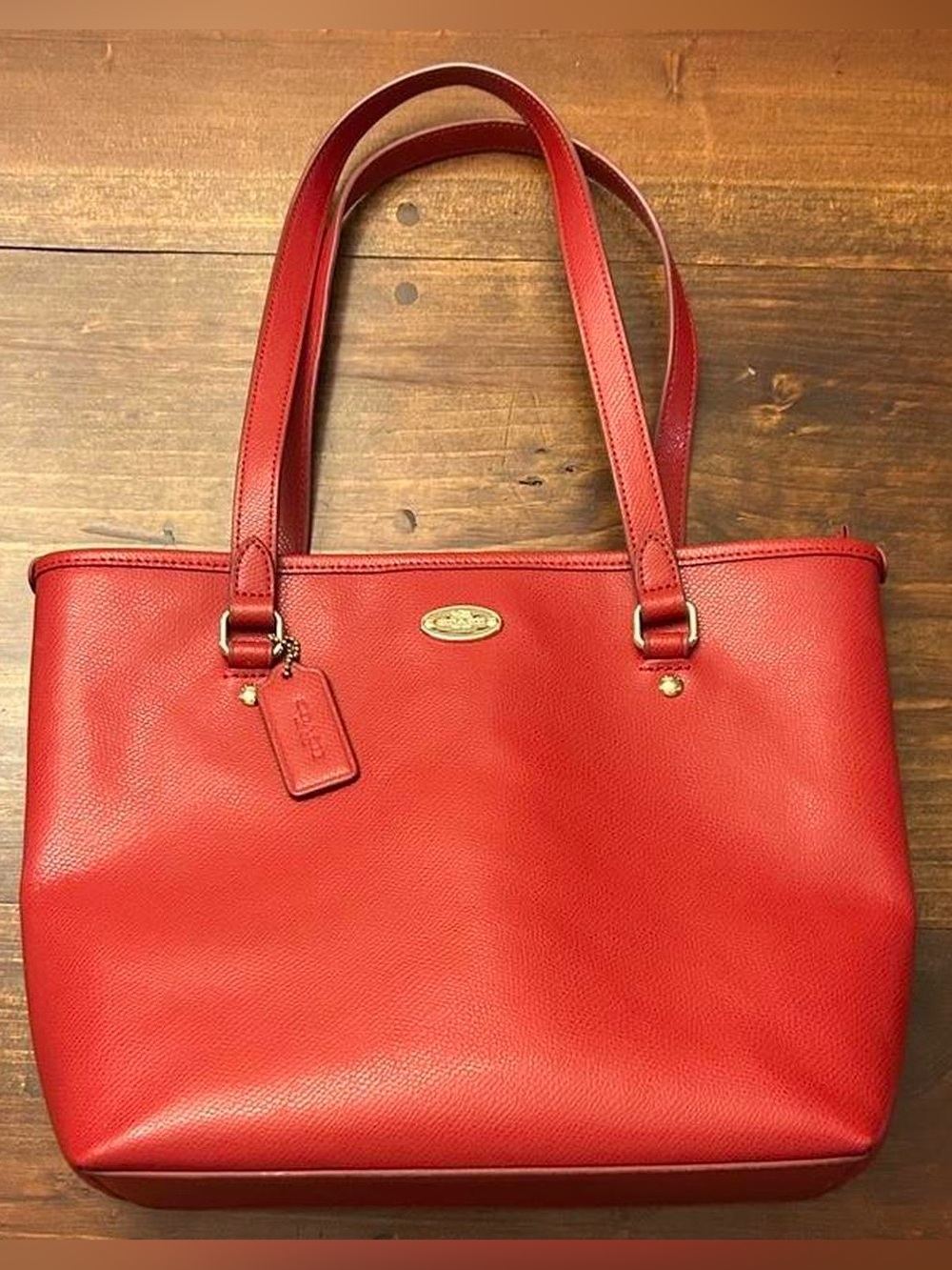 Coach Red Pebbled Leather Classic Shoulder Bag.